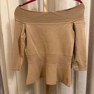 Chic Off-Shoulder Tan Sweater